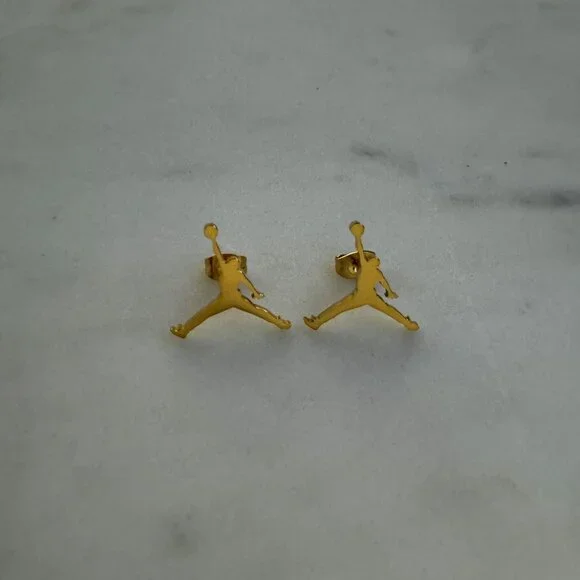 Jordan Jumpman Earrings - Gold Studs - Michael Jordan Basketball NBA - Picture 2 of 2